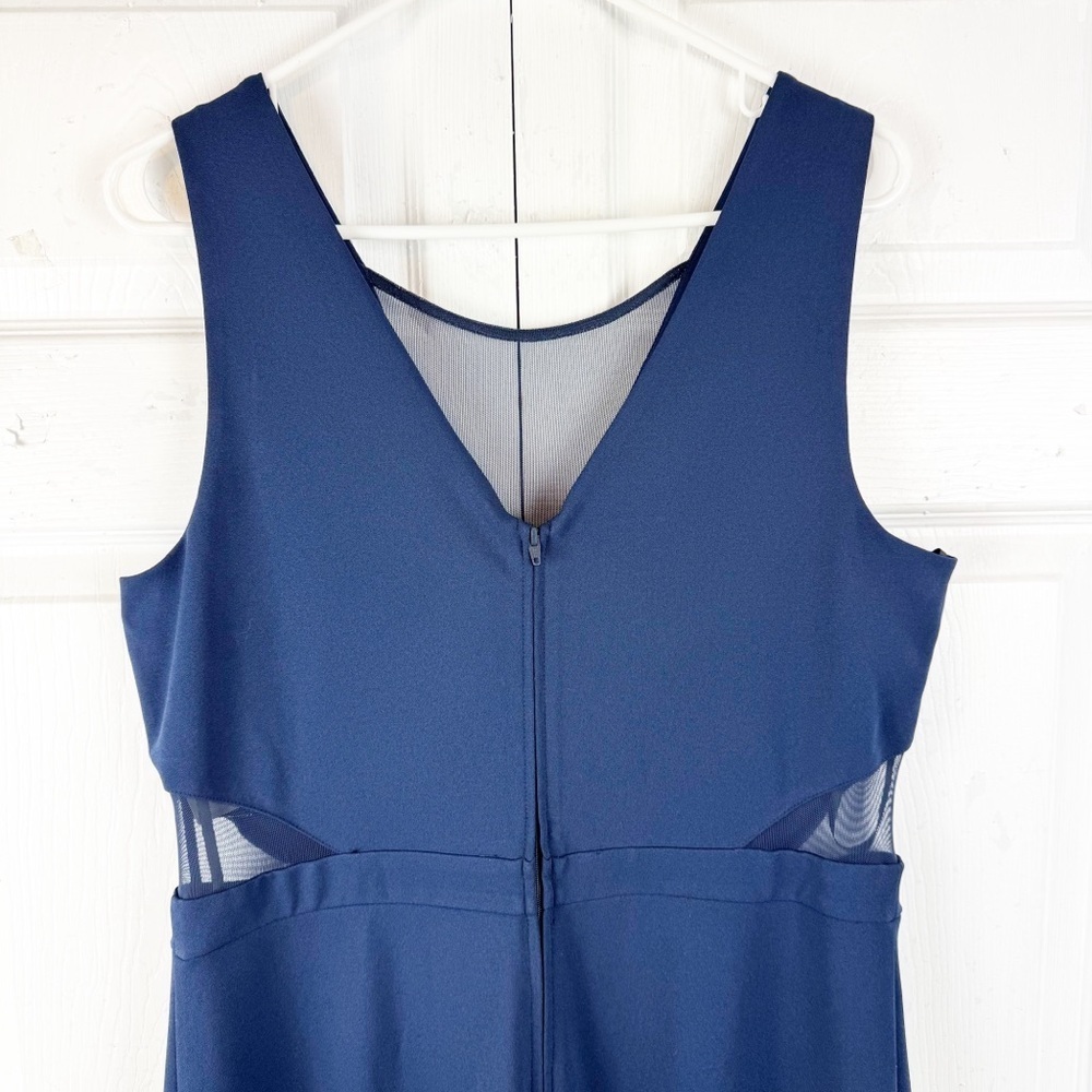 IZ Byer Navy Illusion Sides V Neck Wide Leg Scuba Crepe Jumpsuit Size XXL - Picture 7 of 13